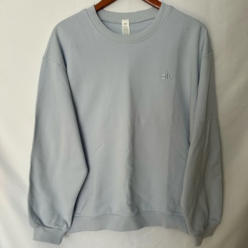Alo Yoga Crewneck Sweatshirt Ice Blue Logo Pullover